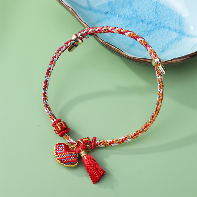 Nimara Ritual Braided Five Color Cord Song Brocade Ruyi Scepter Tassel Luck Bracelet