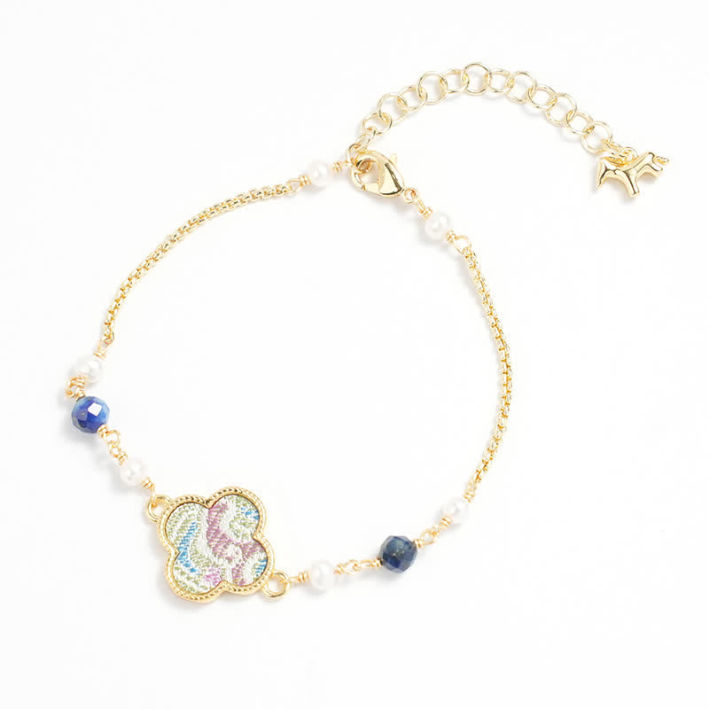 Nimara Ritual Pearl Inlaid Song Brocade Four Leaf Clover Purity Adjustable Copper Bracelet