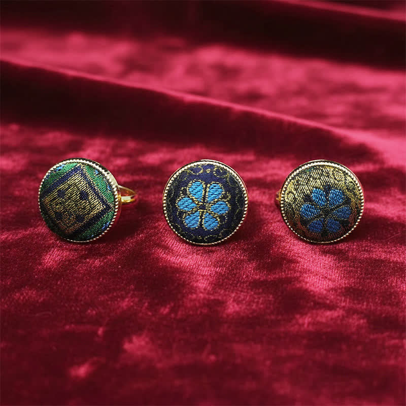 Nimara Ritual Handmade Song Brocade Floral Pattern Blessing Adjustable Round Ring
