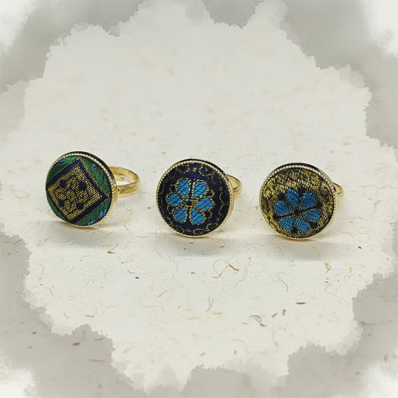 Nimara Ritual Handmade Song Brocade Floral Pattern Blessing Adjustable Round Ring