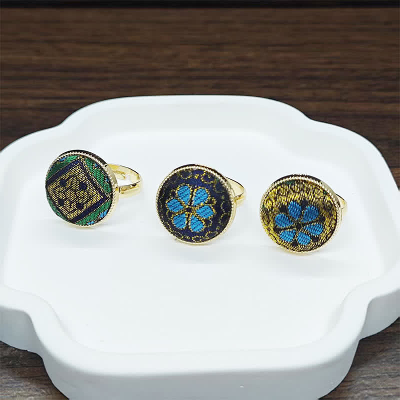 Nimara Ritual Handmade Song Brocade Floral Pattern Blessing Adjustable Round Ring