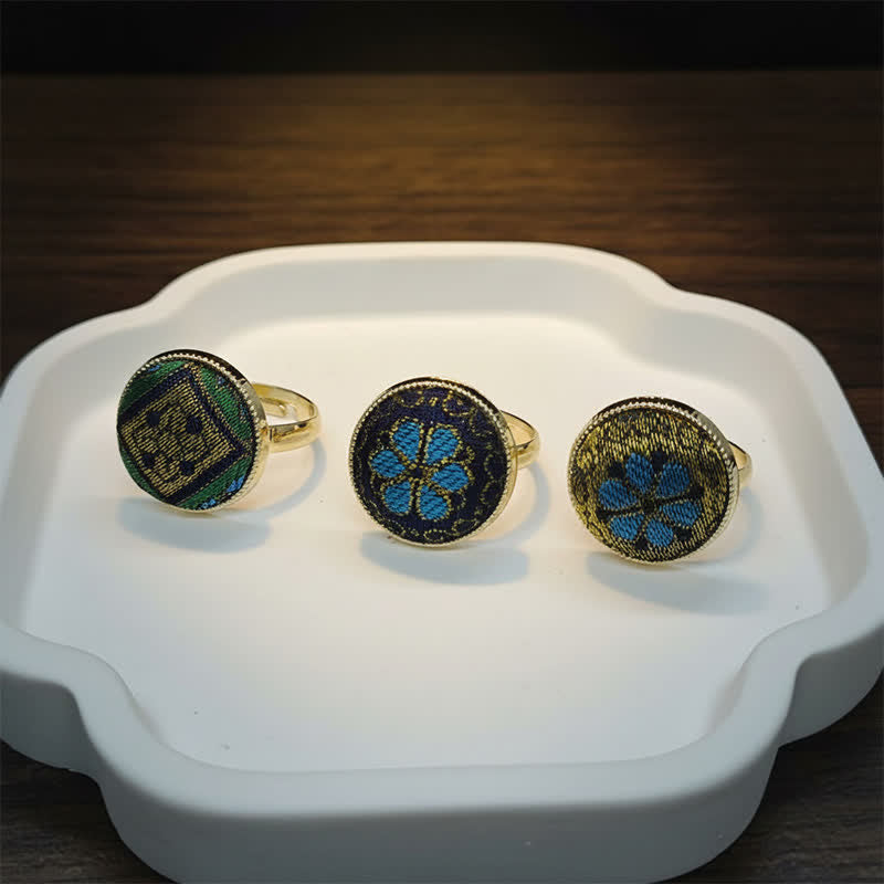 Nimara Ritual Handmade Song Brocade Floral Pattern Blessing Adjustable Round Ring