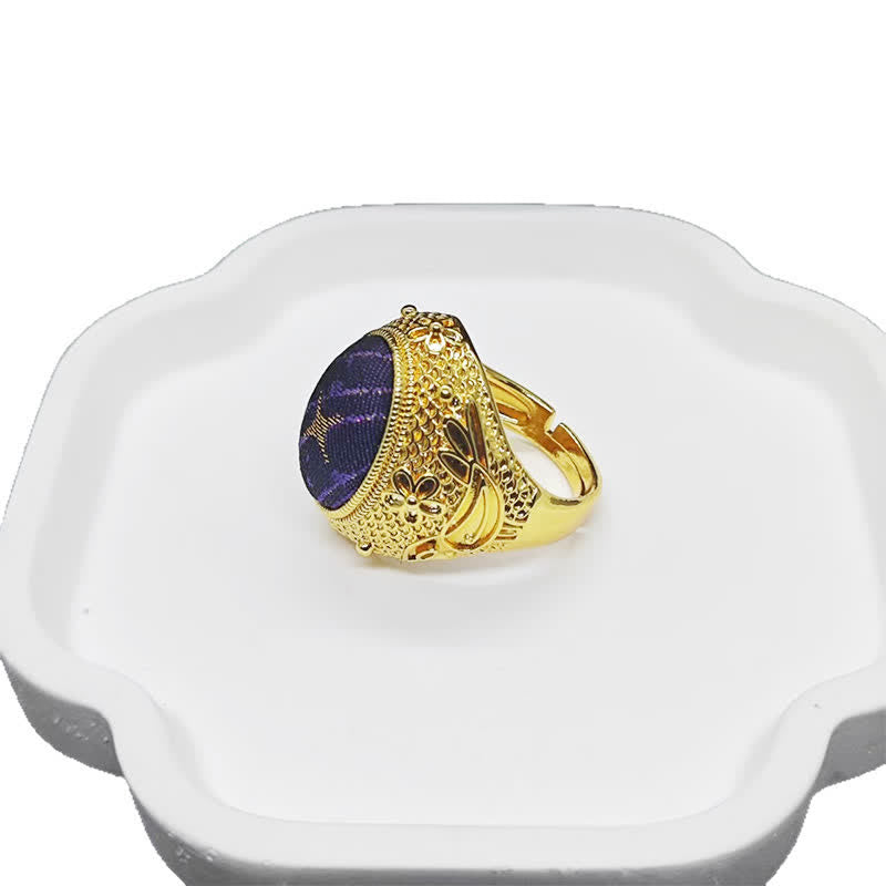 Nimara Ritual Song Brocade Prosperity Pigeon egg Oval Adjustable Chinese Style Ring