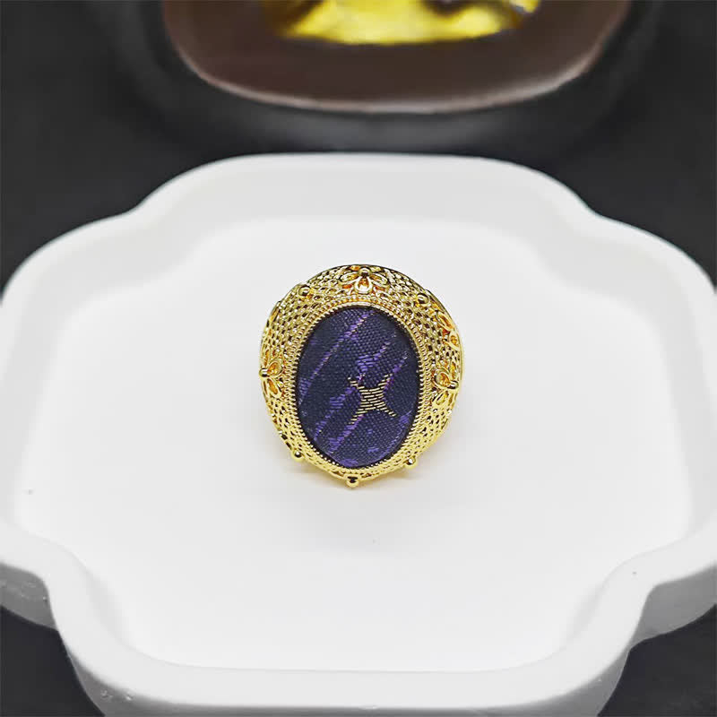 Nimara Ritual Song Brocade Prosperity Pigeon egg Oval Adjustable Chinese Style Ring