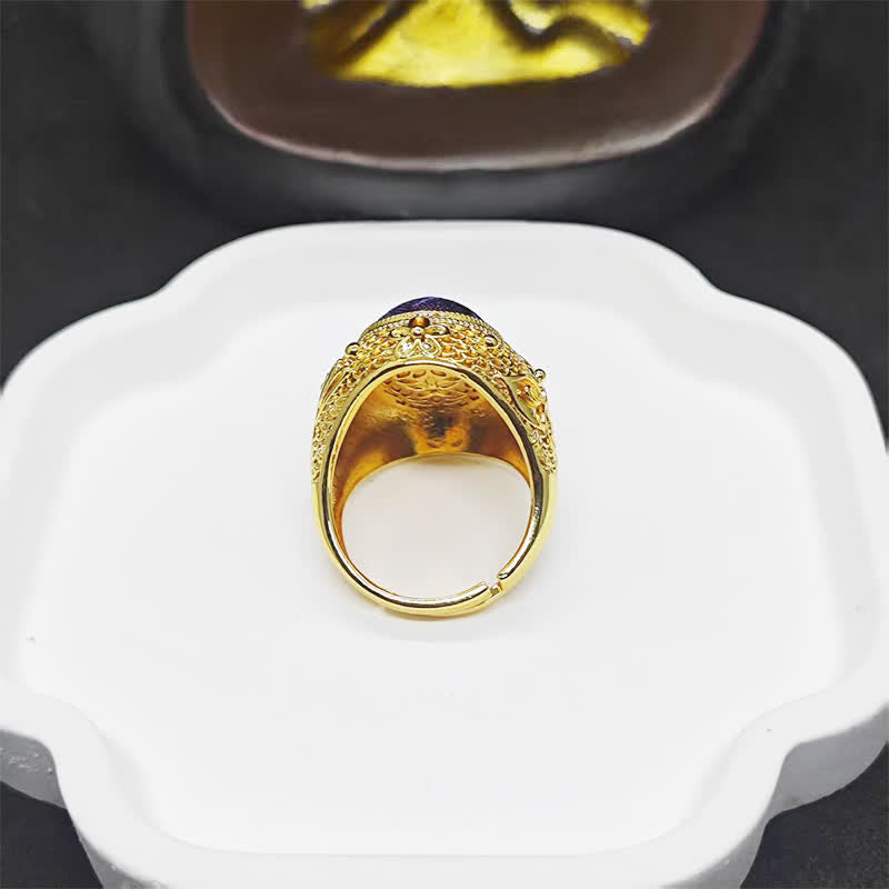 Nimara Ritual Song Brocade Prosperity Pigeon egg Oval Adjustable Chinese Style Ring