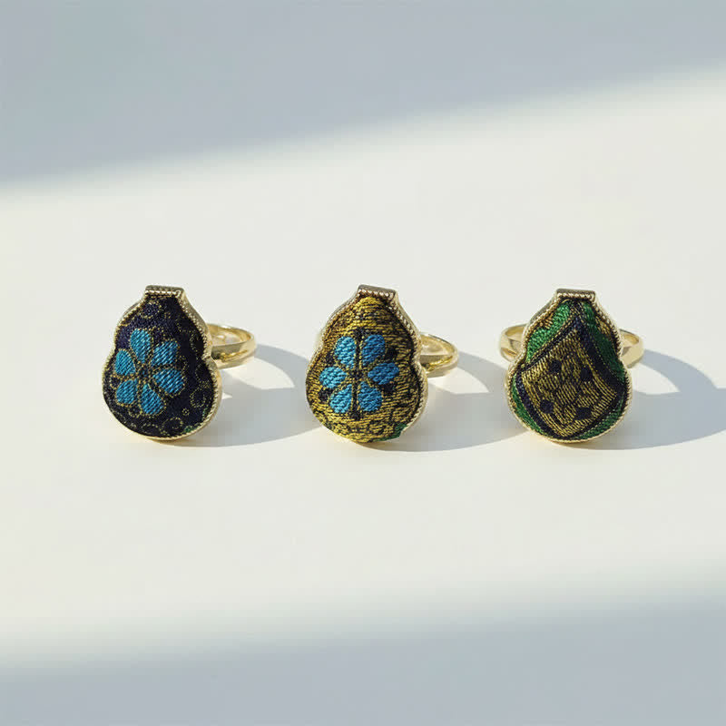 Nimara Ritual Song Brocade Gourd Shaped Blessing Adjustable Vintage Chinese Style Ring
