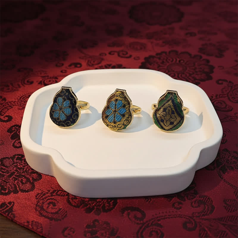 Nimara Ritual Song Brocade Gourd Shaped Blessing Adjustable Vintage Chinese Style Ring