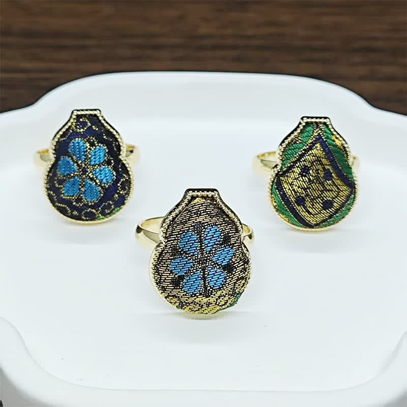 Nimara Ritual Song Brocade Gourd Shaped Blessing Adjustable Vintage Chinese Style Ring