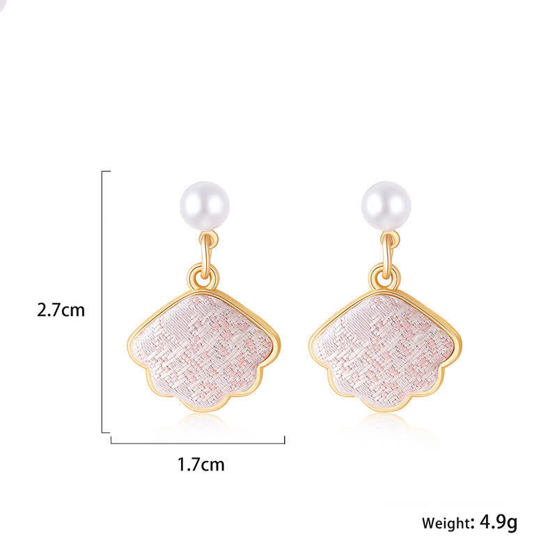 Nimara Ritual Pearl Handcrafted Song Brocade Fan Shell Elegance Earrings