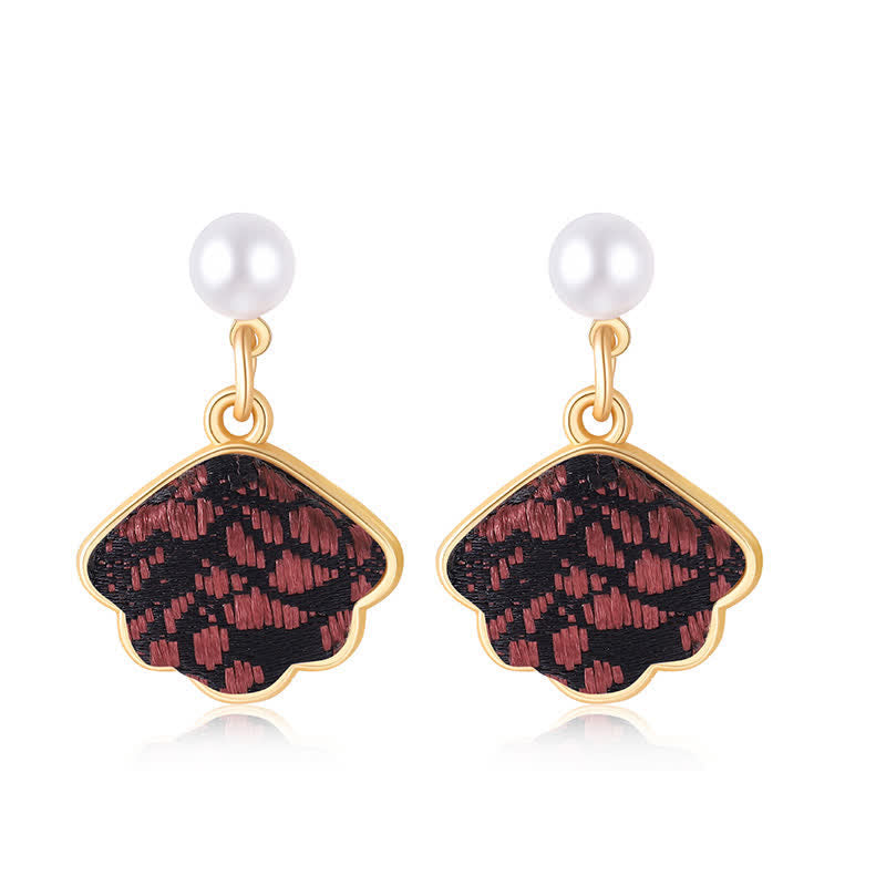 Nimara Ritual Pearl Handcrafted Song Brocade Fan Shell Elegance Earrings