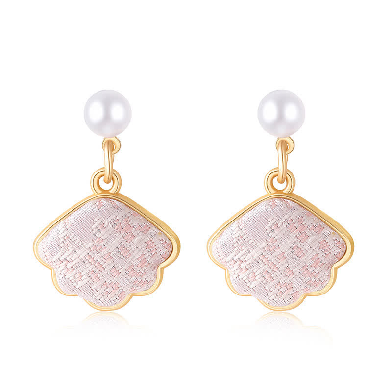 Nimara Ritual Pearl Handcrafted Song Brocade Fan Shell Elegance Earrings