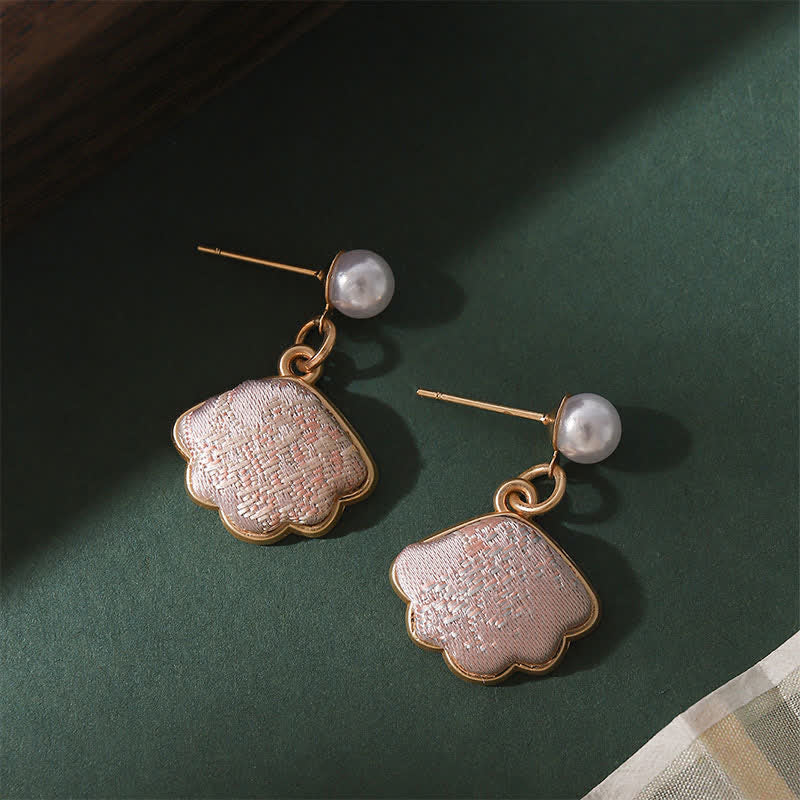Nimara Ritual Pearl Handcrafted Song Brocade Fan Shell Elegance Earrings