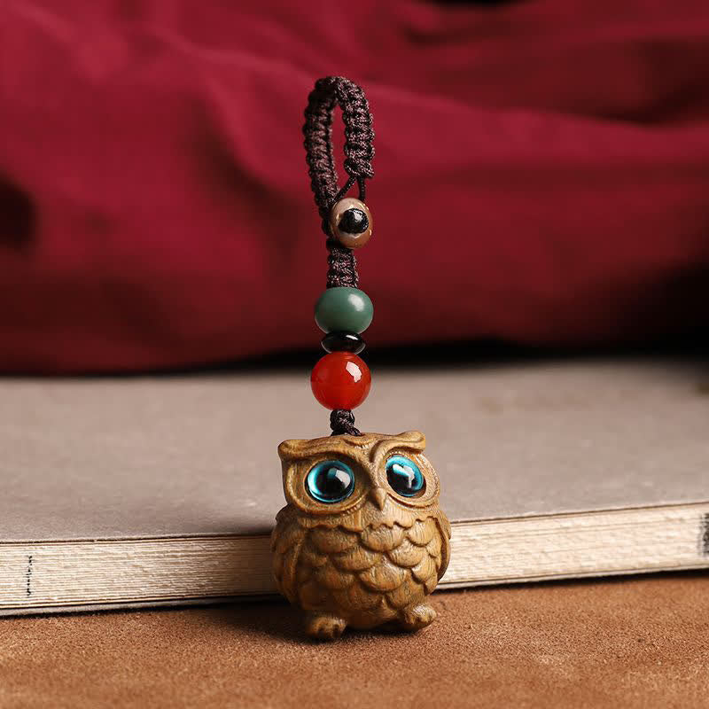 Nimara Ritual Green Sandalwood Owl Serenity Hand Carved Braided Keychains