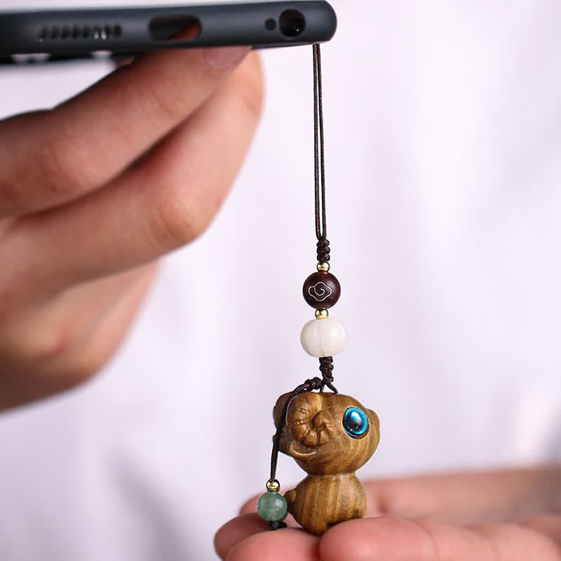 Nimara Ritual Green Sandalwood Sheep Luck Hand Carved Keychains