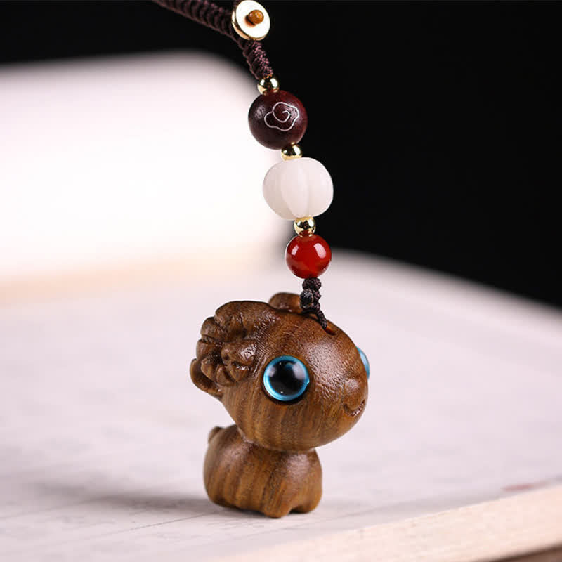Nimara Ritual Green Sandalwood Sheep Luck Hand Carved Keychains