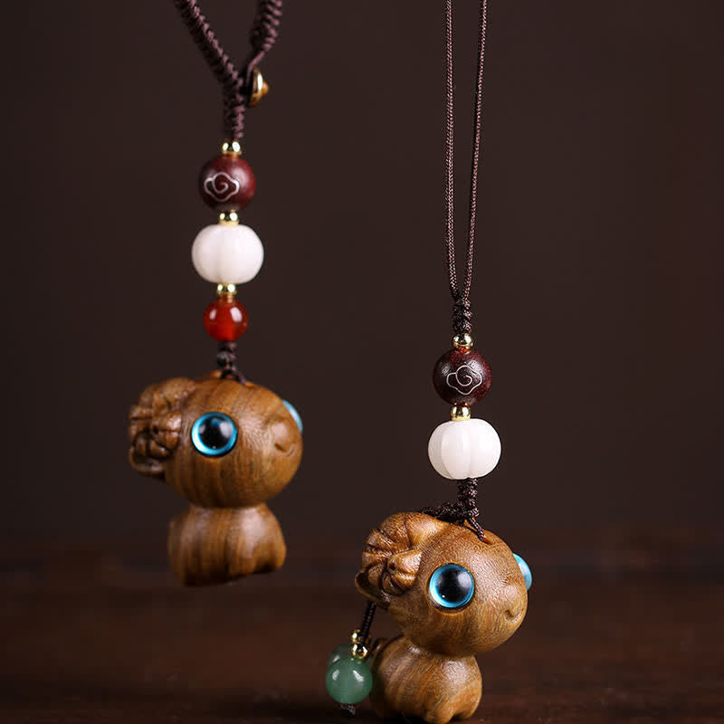 Nimara Ritual Green Sandalwood Sheep Luck Hand Carved Keychains