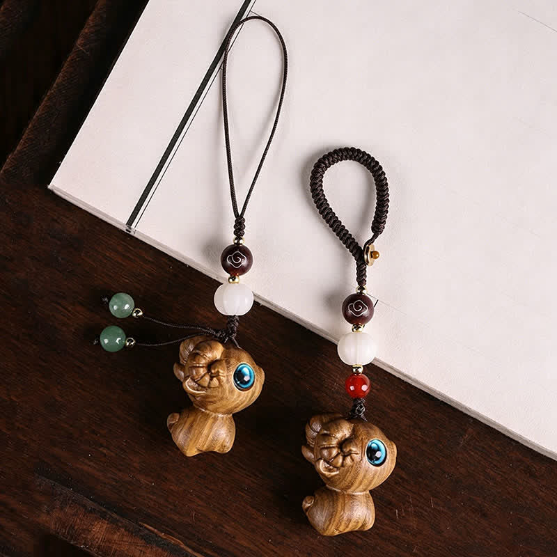 Nimara Ritual Green Sandalwood Sheep Luck Hand Carved Keychains
