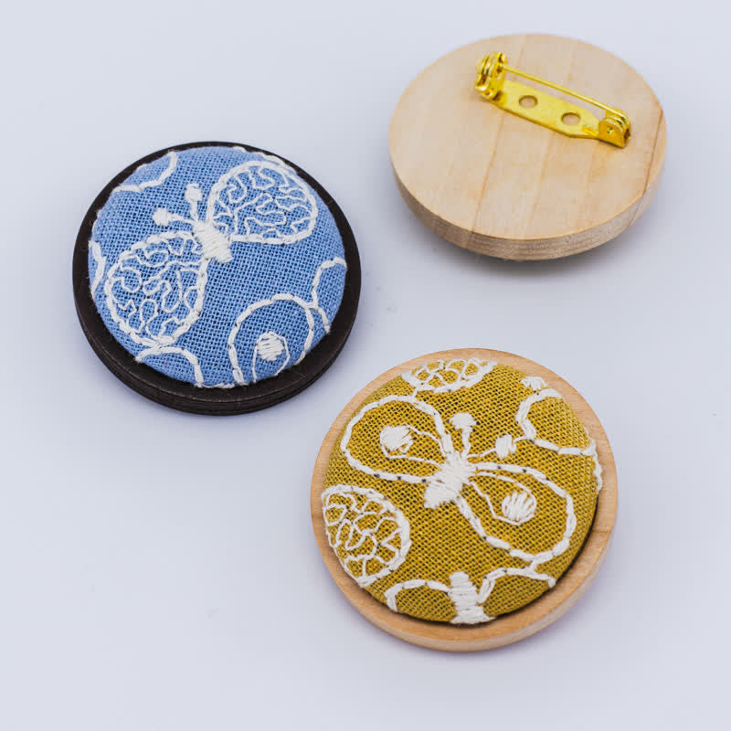 Nimara Ritual Wooden Hand Carved Embroidered Flower Butterfly Grounding Round Necklace
