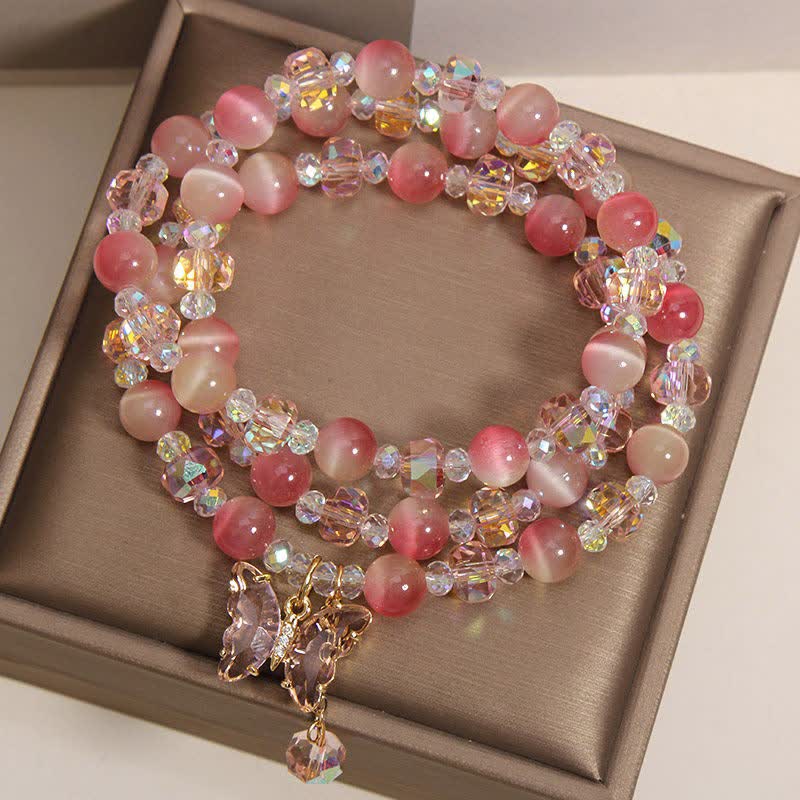 Nimara Ritual Peach Cat's Eye Butterfly Love Triple Wrap Faceted Bracelet