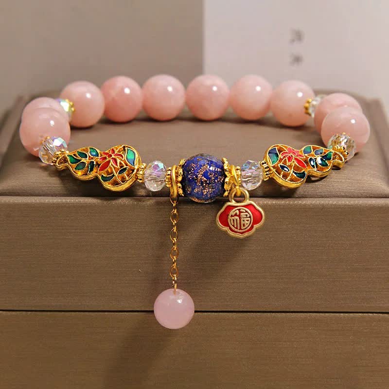 Nimara Ritual Aquamarine Fu Character Luck CloisonnA Gourd Dangle Round Bracelet