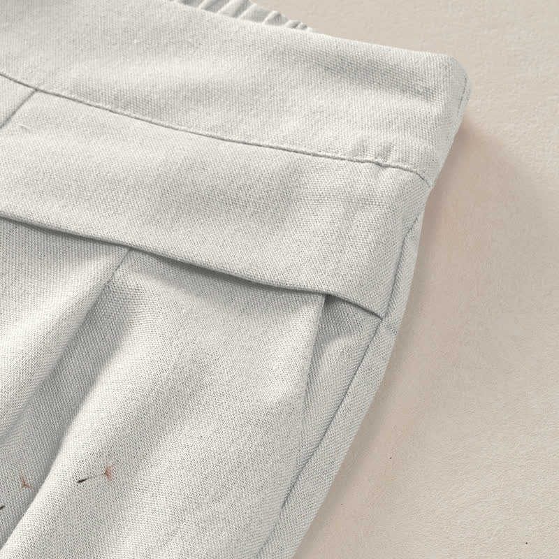 Nimara Ritual Cotton Linen Watercolor Cat Floral Pattern Women's Elastic Waist Wide Leg Pants With Pockets