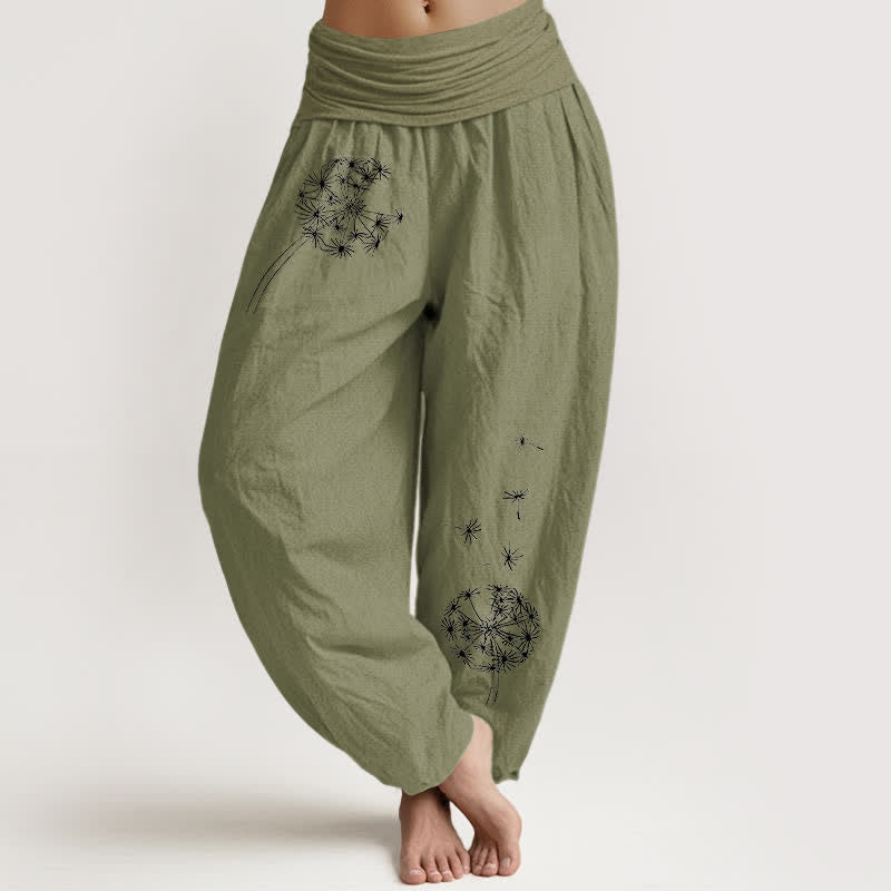 Nimara Ritual Pure Cotton Dandelion Seeds Pattern Women's Elastic Waist Harem Pants