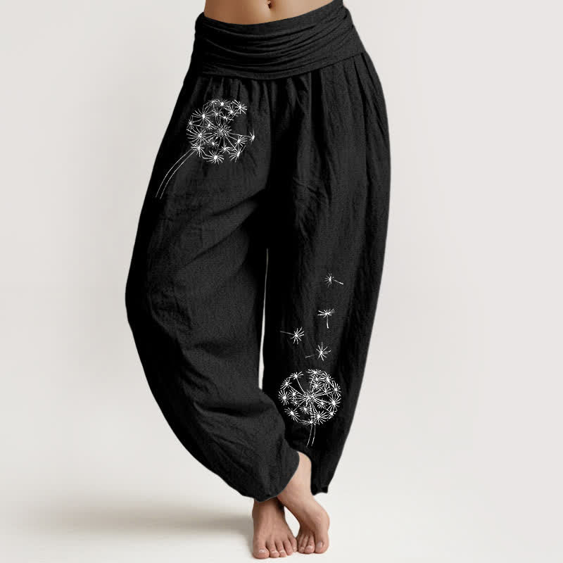 Nimara Ritual Pure Cotton Dandelion Seeds Pattern Women's Elastic Waist Harem Pants