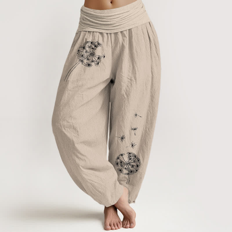 Nimara Ritual Pure Cotton Dandelion Seeds Pattern Women's Elastic Waist Harem Pants