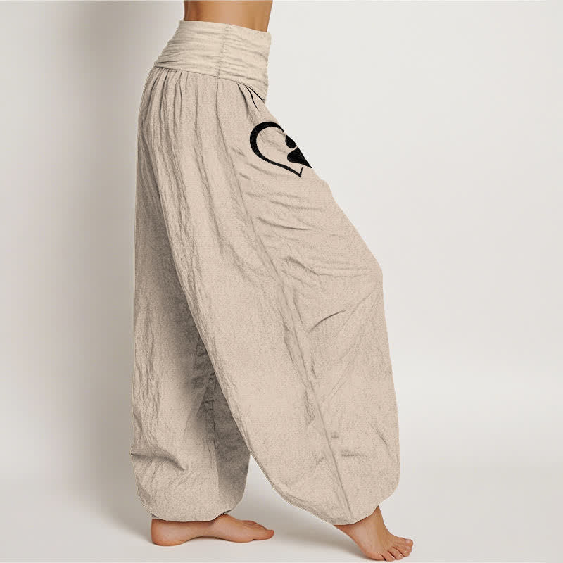 Nimara Ritual Pure Cotton Heart Paw Print Pattern Women's Elastic Waist Harem Pants