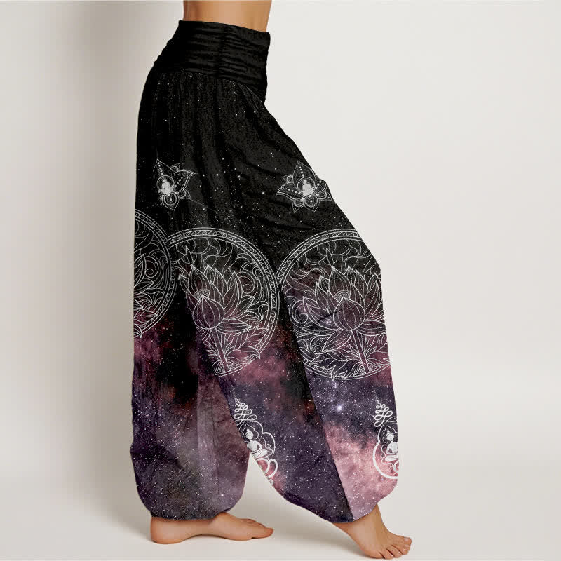 Nimara Ritual Cotton Celestial Lotus Mandala Pattern Women's Elastic Waist Harem Pants