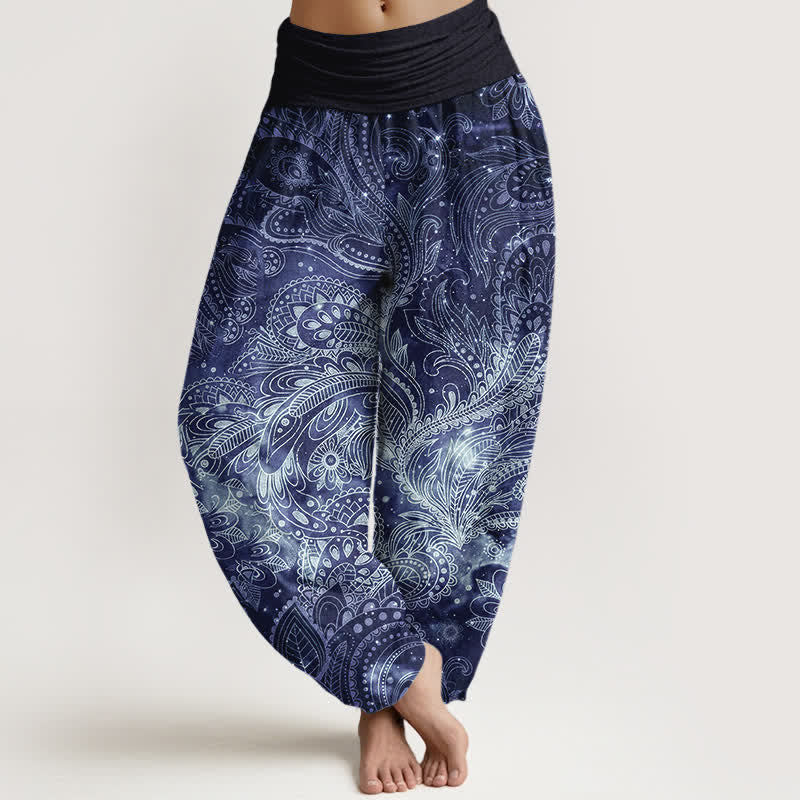 Nimara Ritual Pure Cotton Elegant Paisley Pattern Women's Elastic Waist Harem Pants