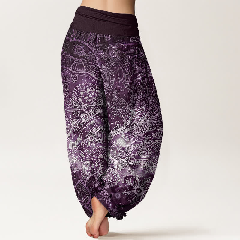 Nimara Ritual Pure Cotton Elegant Paisley Pattern Women's Elastic Waist Harem Pants
