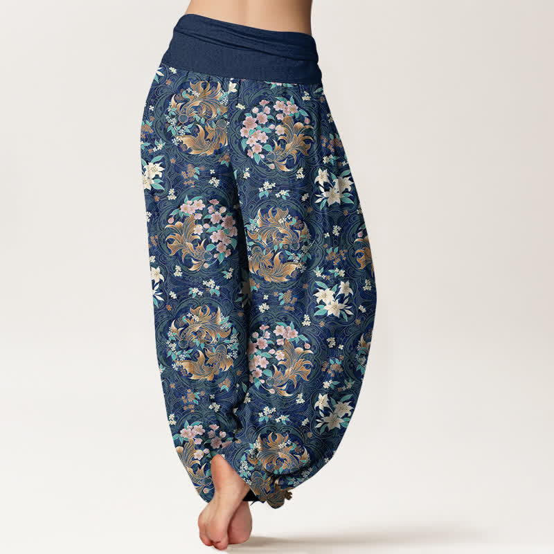 Nimara Ritual Pure Cotton Floral Medallion Pattern Women's Elastic Waist Harem Pants
