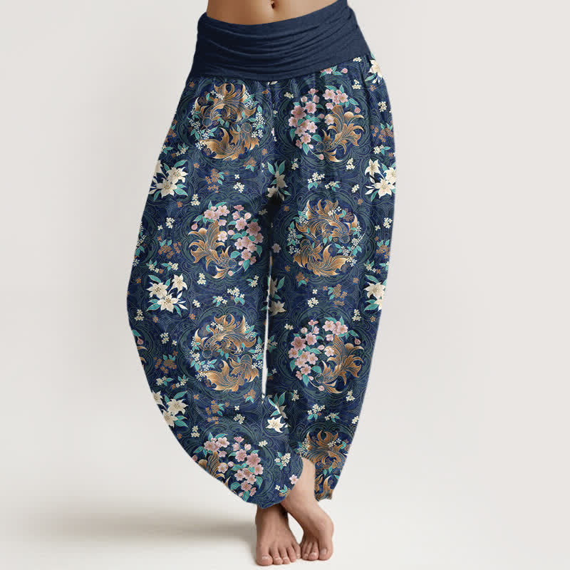 Nimara Ritual Pure Cotton Floral Medallion Pattern Women's Elastic Waist Harem Pants