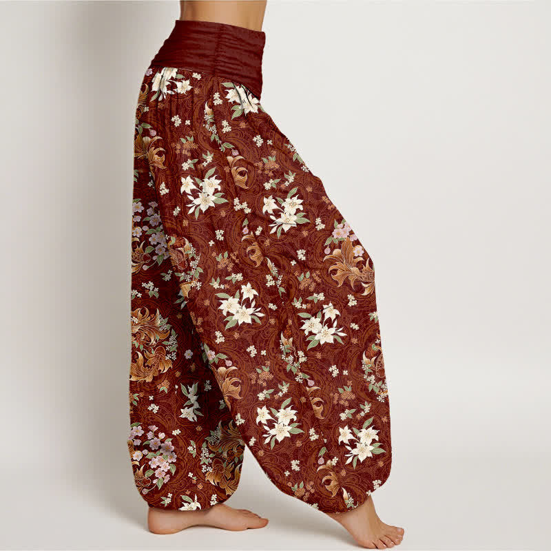 Nimara Ritual Pure Cotton Floral Medallion Pattern Women's Elastic Waist Harem Pants