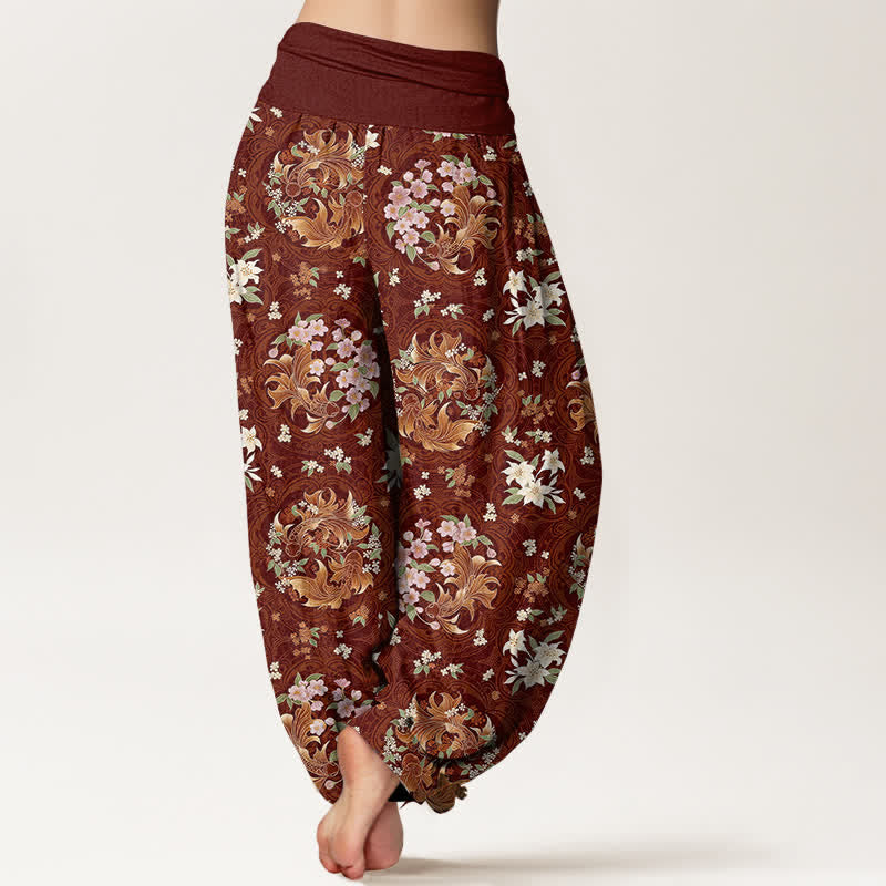 Nimara Ritual Pure Cotton Floral Medallion Pattern Women's Elastic Waist Harem Pants