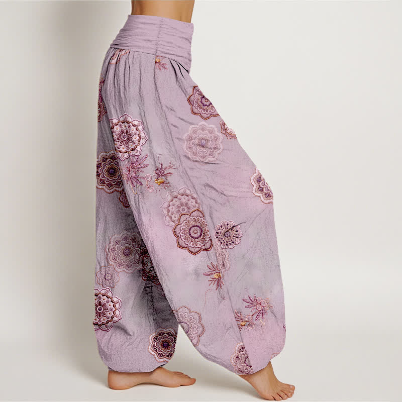 Nimara Ritual Pure Cotton Mandala Floral Leaves Pattern Women's Elastic Waist Harem Pants