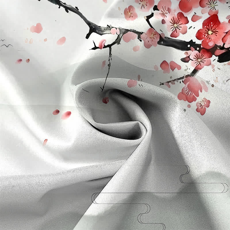 Nimara Ritual Ink Landscape Crane Bamboo Plum Blossom Pattern Buttons Wrinkle-resistant Breathable Men's Short Sleeve Shirt