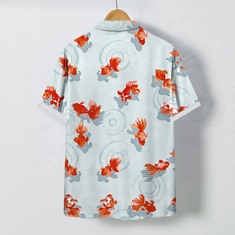 Nimara Ritual Red Koi Fish Ripple Pattern Buttons Wrinkle-resistant Men's Short Sleeve Shirt