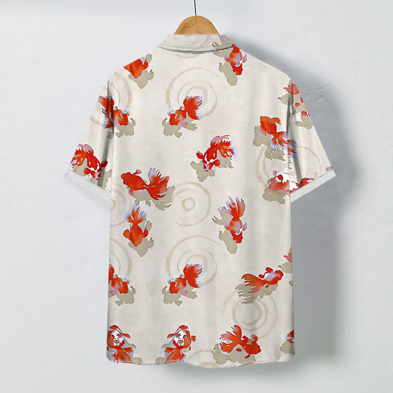 Nimara Ritual Red Koi Fish Ripple Pattern Buttons Wrinkle-resistant Men's Short Sleeve Shirt