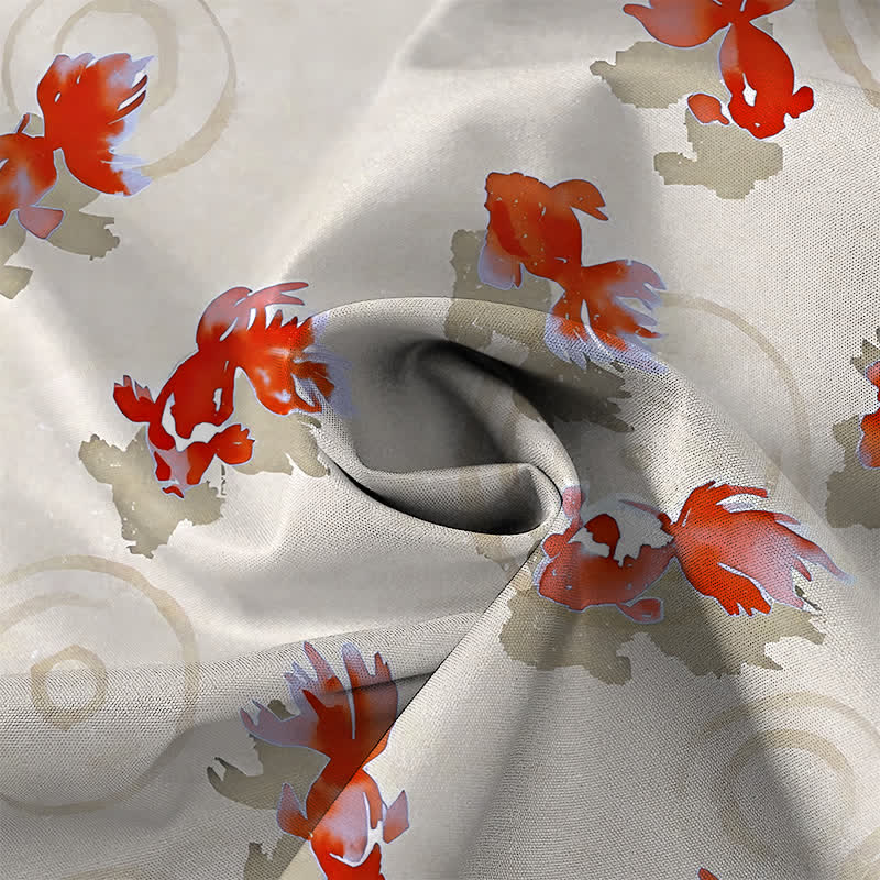 Nimara Ritual Red Koi Fish Ripple Pattern Buttons Wrinkle-resistant Men's Short Sleeve Shirt