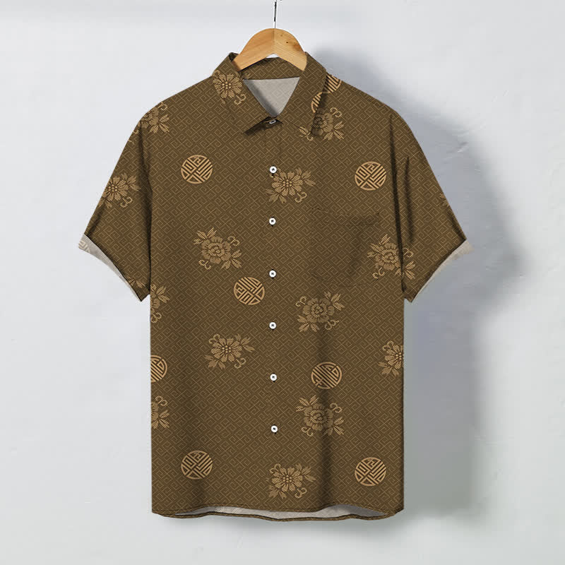 Nimara Ritual Geometric Floral Medallion Pattern Buttons Breathable Men's Short Sleeve Shirt