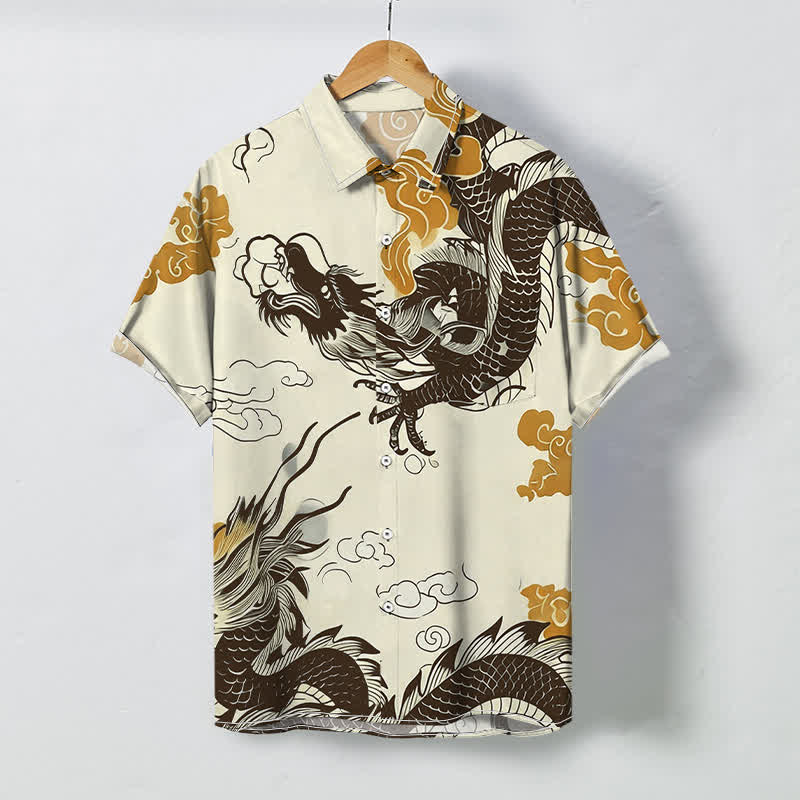 Nimara Ritual Oriental Dragon Cloud Pattern Buttons Wrinkle-resistant Men's Short Sleeve Shirt