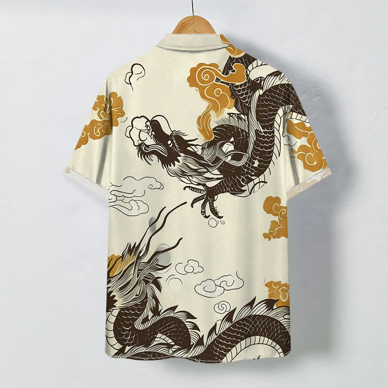 Nimara Ritual Oriental Dragon Cloud Pattern Buttons Wrinkle-resistant Men's Short Sleeve Shirt