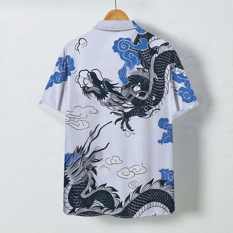 Nimara Ritual Oriental Dragon Cloud Pattern Buttons Wrinkle-resistant Men's Short Sleeve Shirt