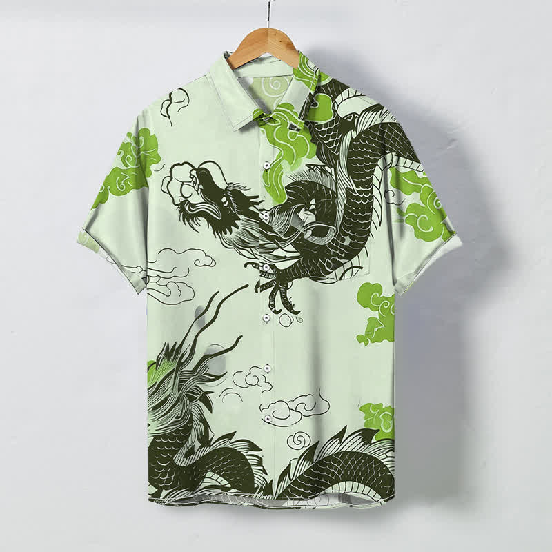 Nimara Ritual Oriental Dragon Cloud Pattern Buttons Wrinkle-resistant Men's Short Sleeve Shirt