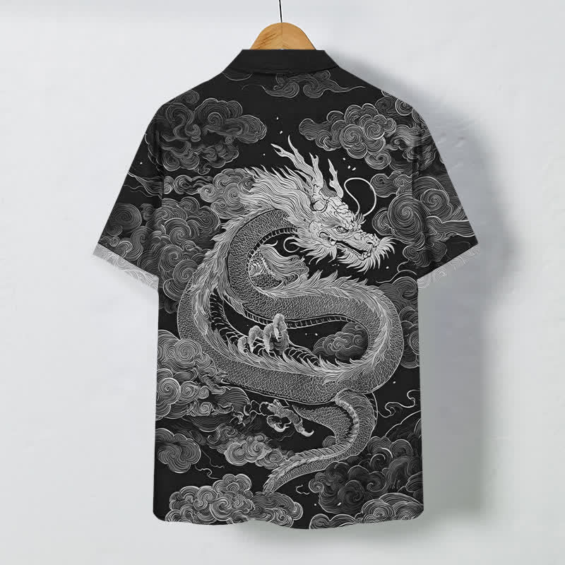 Nimara Ritual Golden Dragon Cloud Pattern Buttons Wrinkle-resistant Men's Short Sleeve Shirt