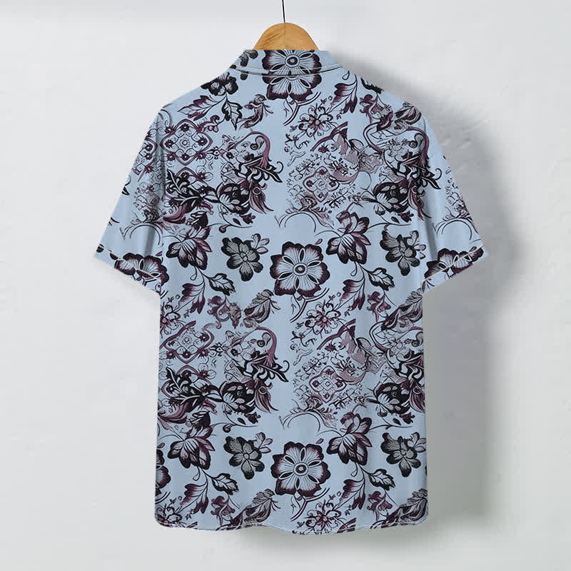 Nimara Ritual Tropical Floral Leaf Pattern Buttons Wrinkle-resistant Men's Short Sleeve Shirt