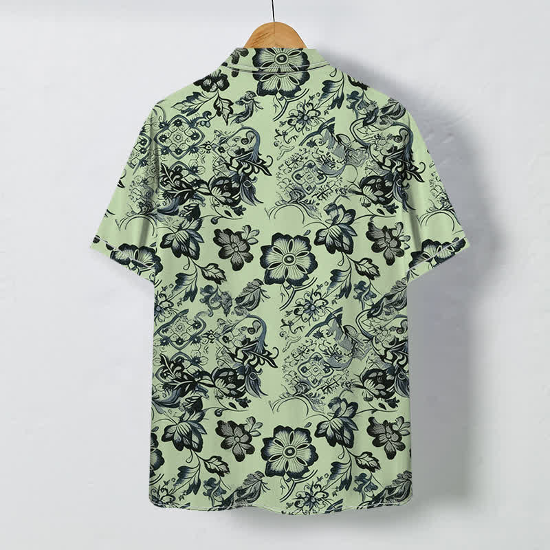 Nimara Ritual Tropical Floral Leaf Pattern Buttons Wrinkle-resistant Men's Short Sleeve Shirt