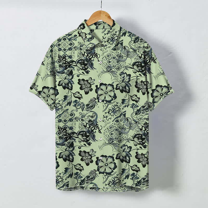 Nimara Ritual Tropical Floral Leaf Pattern Buttons Wrinkle-resistant Men's Short Sleeve Shirt